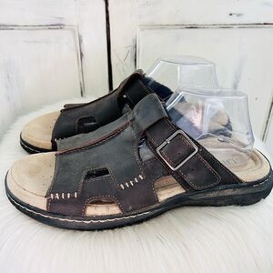 Chaps Brown Leather Slip on Adjustable Outdoor Slide Sandals - Mens 10M